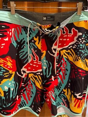 Hurley Multicolor Abstract Swim Shorts with Teal Trim
